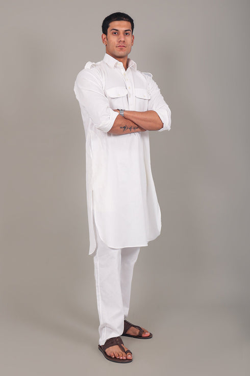 Veshbhoshaa Bluesaanchi Pathani White Color Kurta With Trouser Pant